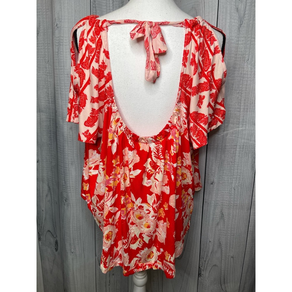 Free People Baja Babe Cold Shoulder Top Floral Boho Vacation Sz L - Picture 5 of 10